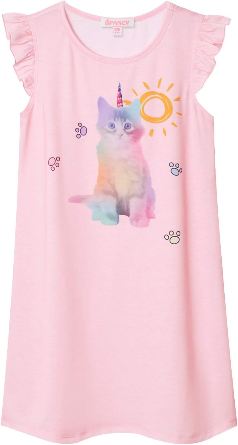 QPANCYGirls Nightgowns Princess Nightdress Cotton Sleepwear Pajamas Dress for Kids