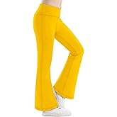 Toddler Girls Flared Leggings Yoga Pants Cross Over High Waisted Bell Bottom Pants for Toddler Kids Stretchy Casual Bootcut Leggings for Dance Activewear Full Length Bright Yellow 5Y-6Y