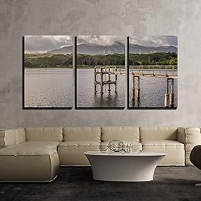 3 Piece Canvas Wall Art - Landscape with Bridge Above The Lake - Modern Home Art Stretched and Framed Ready to Hang - 16"x24"x3 Panels
