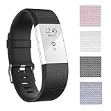 Charge 2 Elastomer Bracelet, Sweat and Water Resistance Easy Cleaning Fitness Wristband Bands, Fitbit Charge 2 Replacement Silicone Watchband Strap with A Surgical-Grade Stainless Steel Buckle