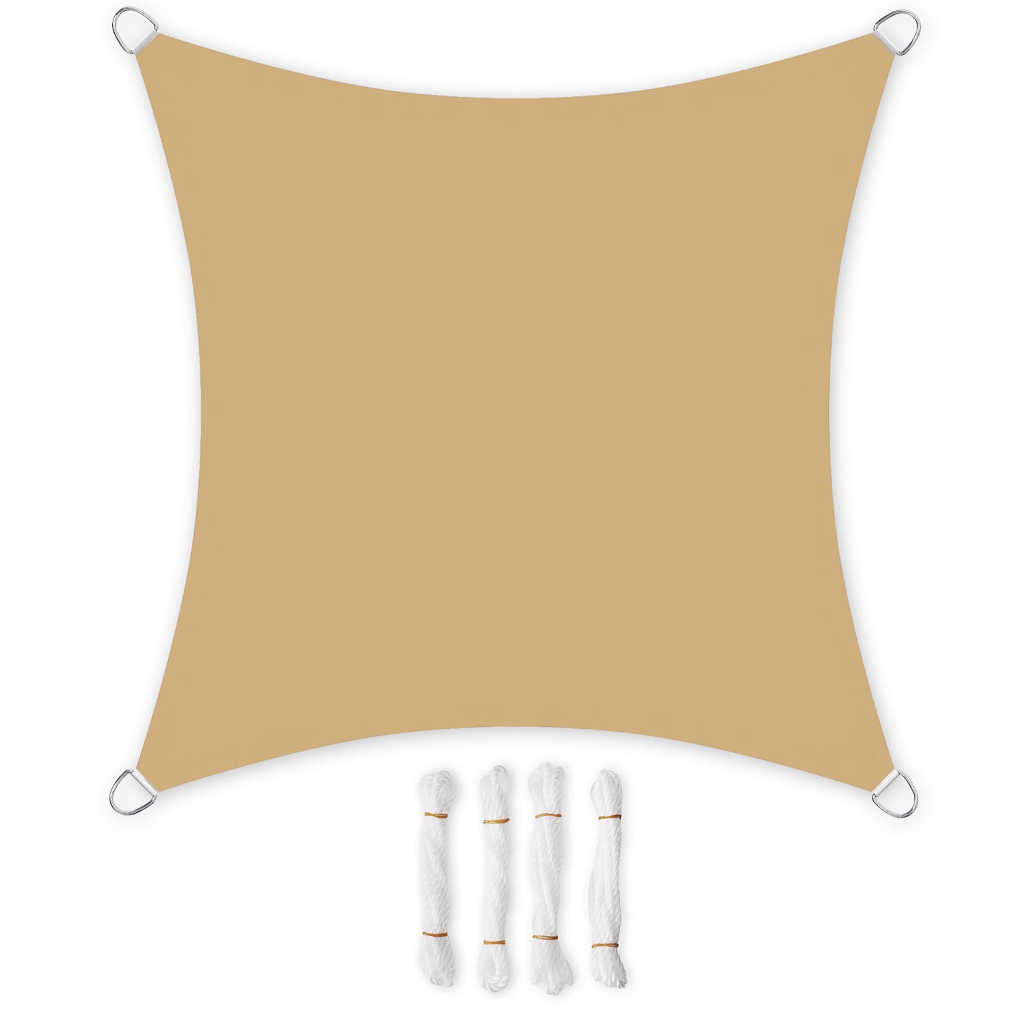 SONGMICS 3 x 3 m Sun Sail, Water-Resistant to at Least 1000 mm, 93% UV-Protection Sun Shade Sail in Tear-Resistant Polyester, Weatherproof, for Garden Patio, Terrace, Camping, Sand Colour GSH33EY