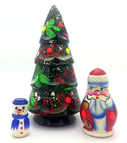 Christmas tree Santa Snowman Russian Nesting Dolls Hand Painted 3 Piece Set