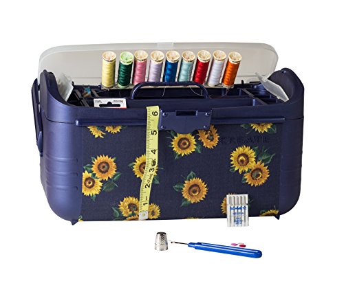 Sewing Kit Storage Box Organizer - Blue Flower Basket, Transparent Lid, Handle, Snaps Closed - Many Sized Compartments - by Adolfo Design - Thumbnail 4
