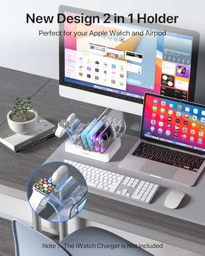 SooPii USB Charging Station Organizer for Multiple Devices, 6 Ports 50W Charging Dock with 6 Cables and Upgraded Holder Included, for Phones,Tablets and Other Electronics