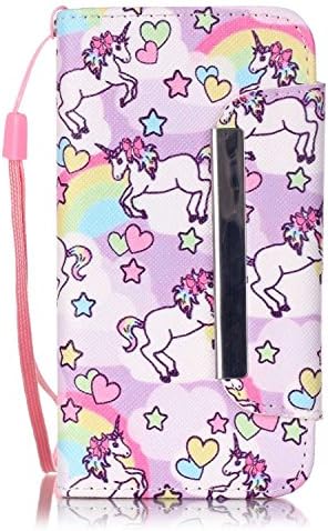 Ceslysun iPhone 5 5S Case, iPhone SE Wallet Case Premium PU Leather Wallet Case Stand Cover with Card Slots Cash Compartment and Wrist Strap for Apple iPhone 5 5S iPhone SE (Rainbow Unicorn)