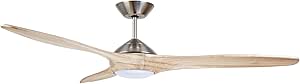 Luminance Kathy Ireland Home Lindbergh Eco 60 Inch Ceiling Fan with Light | LED Lighting Fixture with 6-Speed Wall Control and 3 Natural Wood Blades, Brushed Steel, 13.80x13.80x60.00 (CF315NA60BS)