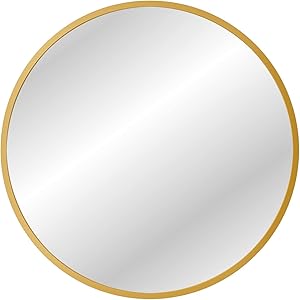 X Home 36 Inch Gold Round Mirror, Round Brass Mirror Metal Frame, Brushed Gold Circle Mirrors for Wall Decor, Bathroom, Entryway, Vanity, and More, Antique & Vintage Style
