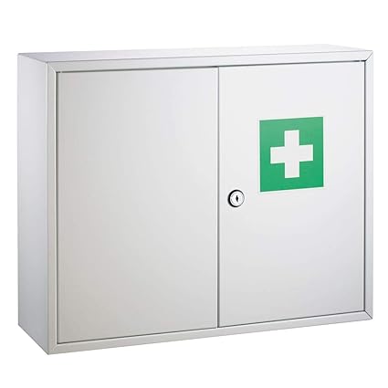 Erste Hilfe Verbandsschrank weiß lackiert DR-Büro 1780 - mit Zwischenwand und Einem Boden - Maße 45x15x36 cm - inkl. Befestig