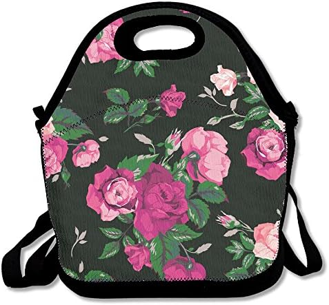 Rose Floral Pattern Roses Prints Textures Insulated Lunch Bag - Neoprene Lunch Bag - Large Reusable Lunch Tote Bags For Women, Teens, Girls, Kids, Baby, Adults Portable Carry