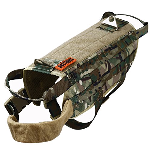 OneTigris Tactical Dog Training Vest Harness with Mesh Padding and Two Handles (Camo, M/41cm)