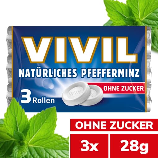 VIVIL Rollen Natürliches Pfefferminz ohne Zucker, 5 x 3er Pack, frische Pastillen mit Pfefferminzgeschmack, zuckerfrei & vegan, 15 x 28g 2