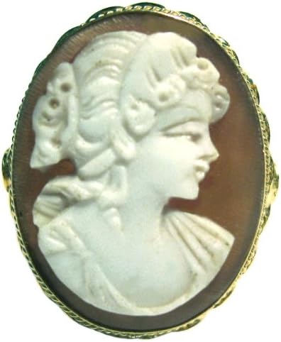 Princess Cameo Ring Master Carved, Sterling Silver 18k Gold Overlay Italian Size 8.75