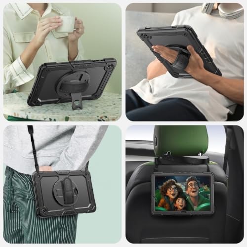 SEYMAC Cover for Samsung Galaxy Tab A11+ Plus 11 Inch 2025 (SM-X230/X235/X236), Anti-Shock and Screen Protector, 360° Swivel Stand, Hand and Shoulder Strap, Keyboard Holder, Black
