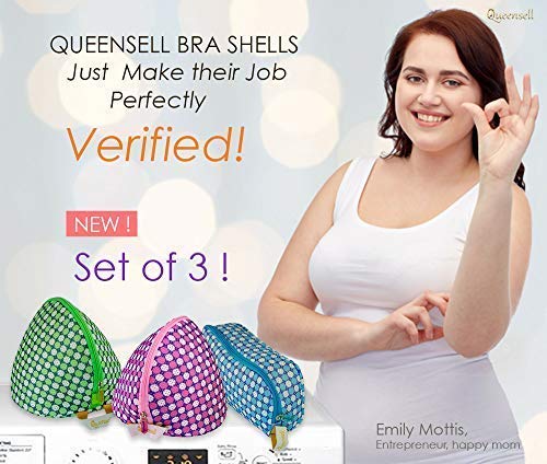 Queensell Large Bra Shell Wash Bag Set of 3 Premium Mesh Laundry Bags for Lingerie and Delicates - Washing Machine and Dryer - Multiple Colors Box