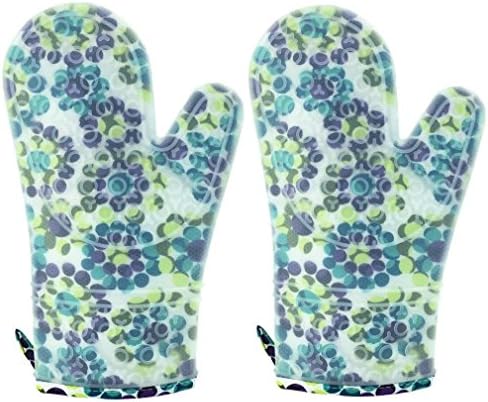 Heat Resistant BBQ and Cooking Gloves - Directly Manage Hot Food, Heat Insulated 5-Finger Oven Mitt Glove (Flower)