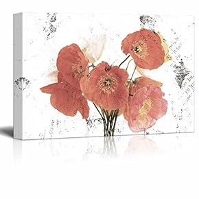 Canvas Wall Art - Red Poppy Flower on Grunge Abstract Background - Gallery Wrap Modern Home Art | Ready to Hang - 12x18 inches