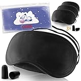 Sleep Mask for Women Men - 3 Pack - Blindfolds for Kids’ Best Party - Ergonomic Sleeping Masks for Comfortable Rem Nap - Black Sleepmask with Ear Plugs Set - Qualitative Eye Cover for Blindfold Sleep