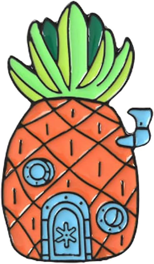 Mrsalontek Unisex Enamel Brooches, Cute Cartoon Pineapple House Design Badge Pin Neckline Chest Clothing Backpack Decor 2#