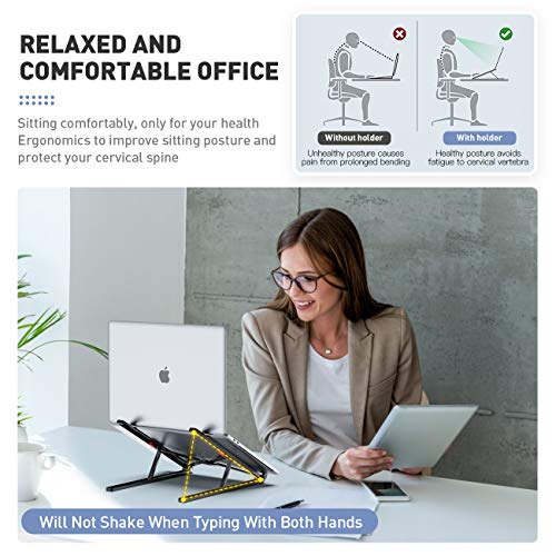 Portable Laptop Stand Adjustable Aluminium Alloy Laptop Stand Foldable Ventilated for MacBook and Notebook Black