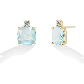 M.DUN Cushion-Cut Crystal Stud Earrings – 925 Silver Post, Gold-Plated, 9 Colors