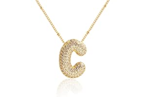Z ZACHÉ 18k Gold Plated Dainty Cubic Zirconia Bubble Alphabet 26 A-Z Letter Necklace, Personalized Monogram Necklace,Balloon Initial Necklace Gifts for Women Girls