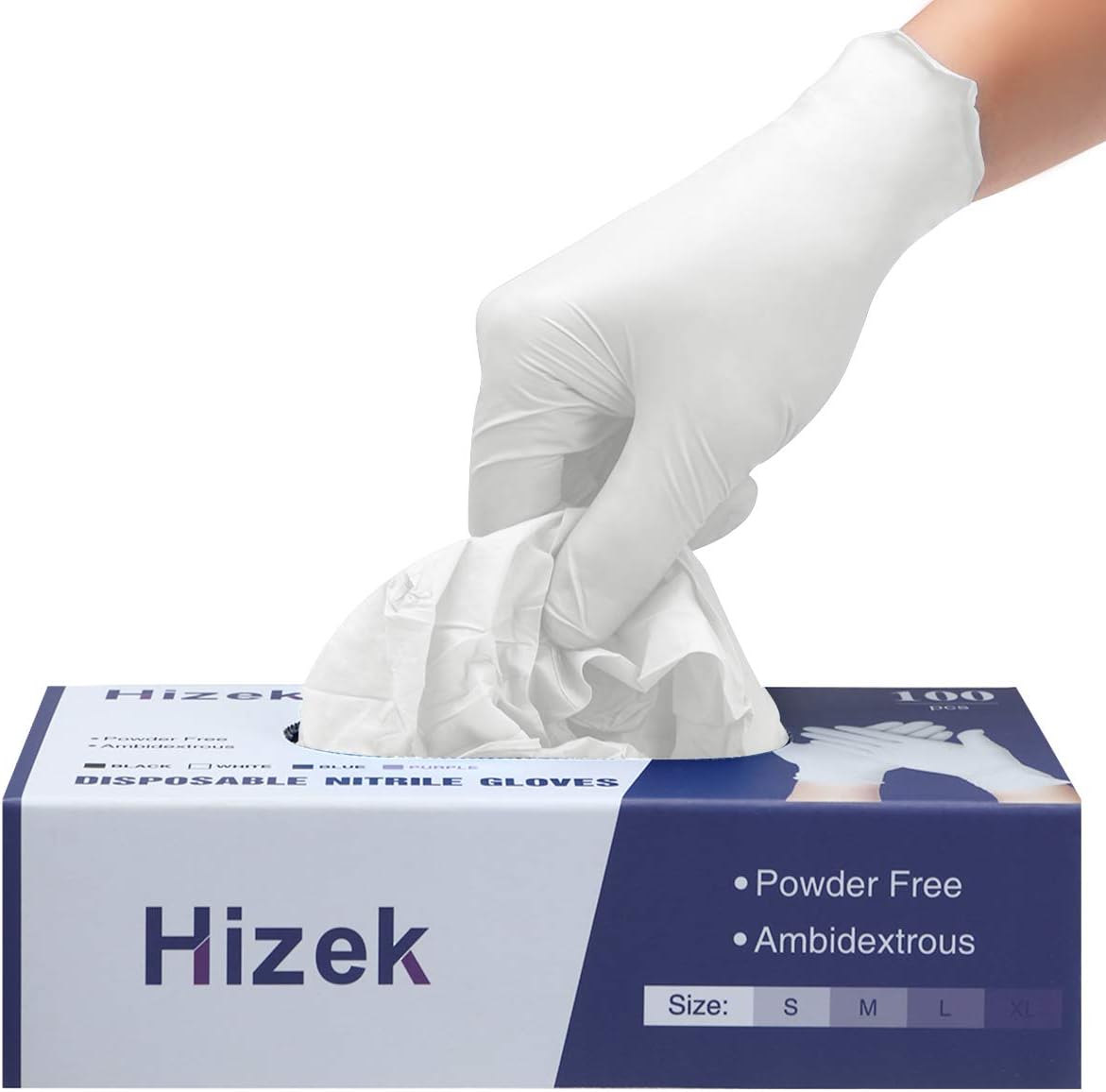 100PCS Nitrile Gloves, Hizek White Disposable Gloves Large, Latex Free, Anti-allergic, Wear-resistant, Size: L(Official Store:Hufancy)