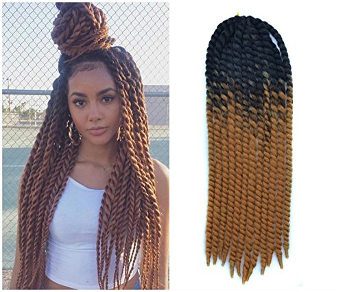 24 inch Crochet Braid Hair Extensions, Havana Mambo Twist 12 Strands/ Pack, 120g, Black to Honey Blonde