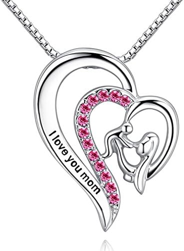 Mother's Day Gifts, Women Pink Crystal Love Heart Pendant Necklace, White Gold Plated Jewelry for Girls