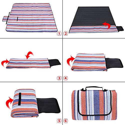 OUTCAMER Large Waterproof Outdoor Picnic Blanket, Portable Folding Picnic Blanket Mat with Tote for Family Camping(79" × 79") - Thumbnail 6