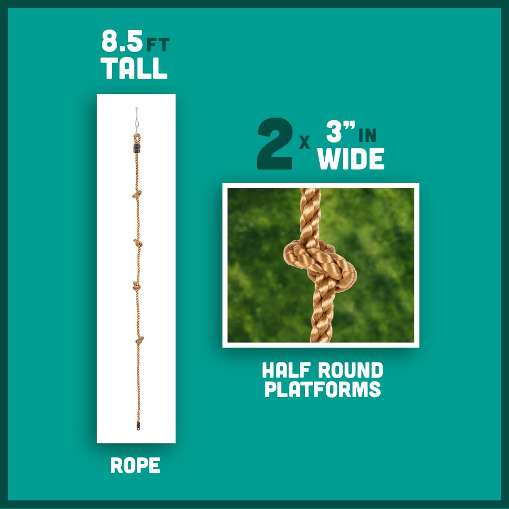 Squirrel Products Outdoor Climbing Rope for Kids, 8.5 FT Long with Knotted Steps, Easy Setup for Playgrounds, Tree Houses, and Obstacle Courses, Heavy Duty and Safe for Outdoor Fun