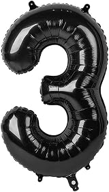 Unique Black Number 3 Shaped Large Foil Balloon 86cm - 1 Piece