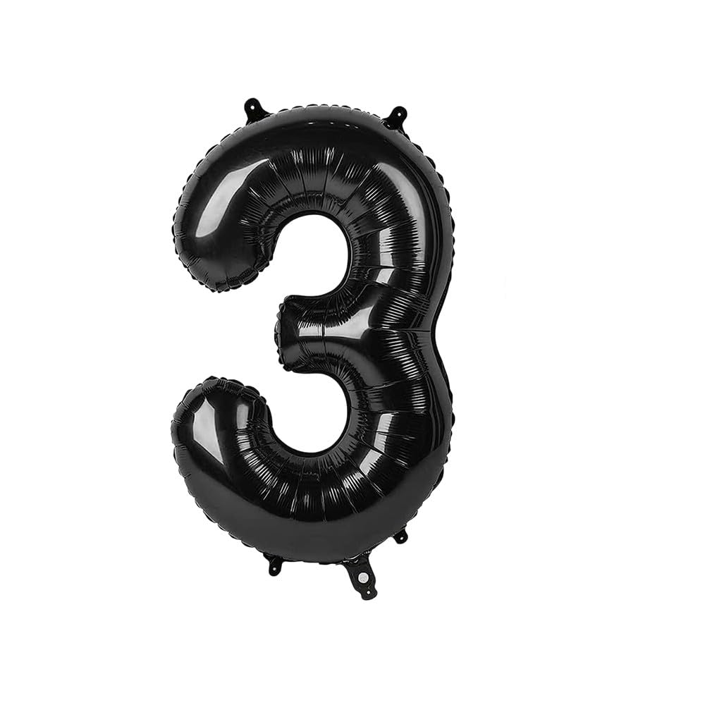 Black Number 3 Shaped Large Foil Balloon (86cm) 1 Piece - Perfect for Birthday Parties and Special Events — image 1