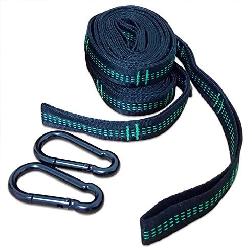 Adjustable Heavy Duty Ultralight Hammock Tree Straps Set Daisy Strap 1300LB with 15 Loops 2 Carabiners for Camping,Hiking and Outdoor Activity, black green