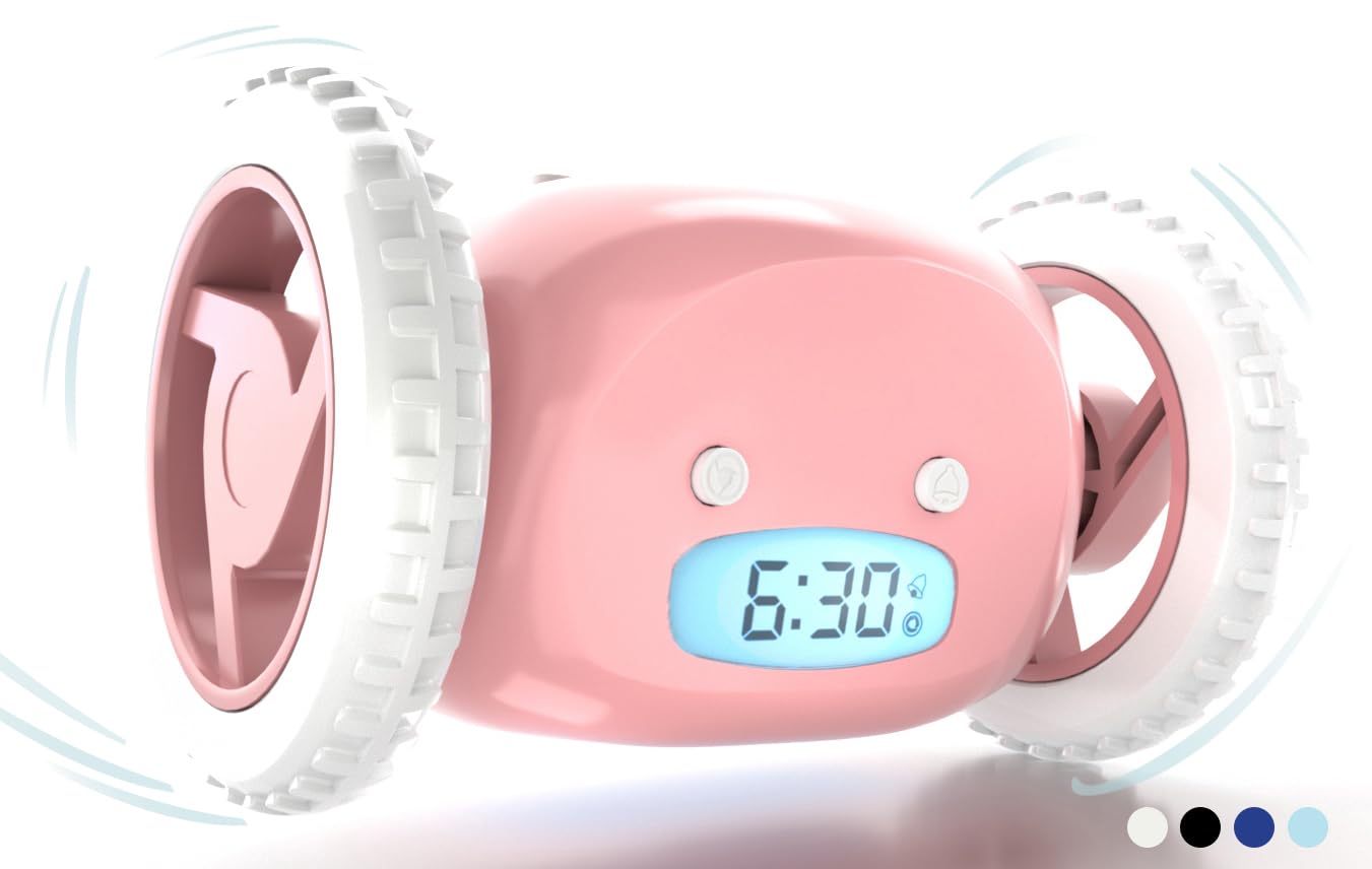 CLOCKY Alarm Clock on Wheels (Authentic) | Extra Loud for Heavy Sleeper (Adult or Kid Bed-Room Robot Clockie) Funny, Rolling, Run-away, Moving, Jumping (Pink) โ image 1
