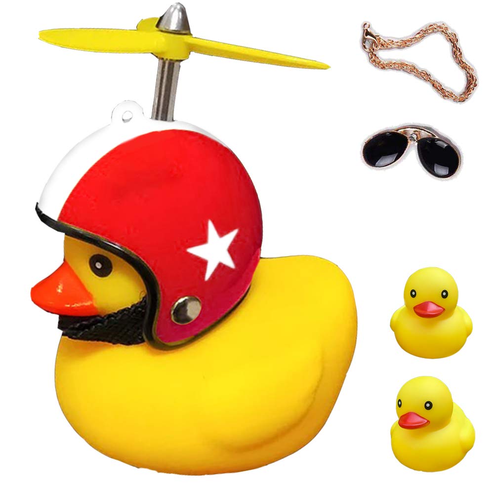 ACEDOAMARE Duck Bike Bell, Cute Rubber Yellow Duck Bicycle Accessories with LED Light Propeller Helmet Squeeze Horns for Cycling Motorcycle Car Handlebar Bicycle (Red Star)