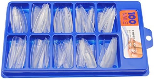100Pcs/Set Nail Art Clear/White Half Cover Oval Sharp End Stiletto Long False Fake Nails Tips Manicure Artificial Nails Salon