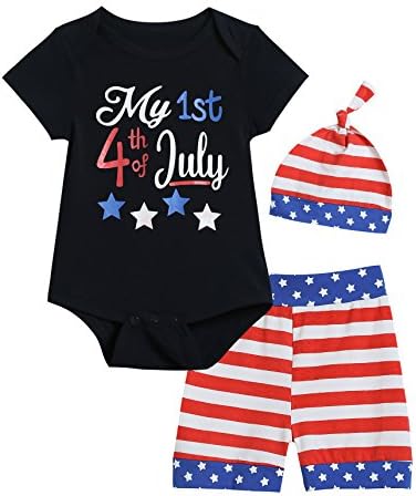 Baby Boys' Outfit Set My First 4th of July Short Sleeve Bodysuit American Flag Shorts with Hat (12-18 Months)