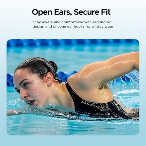 DOOGEEEco Bone Conduction Headphones IP68 Waterproof for Swimming 10H Battery Bluetooth 5.4 Storage 32GB Ideal for Cycling (Red)