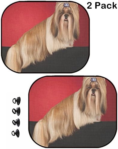 MSD Car Sun Shade Protector Side Window Block Damaging UV Rays Sunlight Heat for All Vehicles, 2 Pack Image ID: 12539656 Shih Tzu Dog with Blue Hairpin Sideview Shot in Studio on Wine red b
