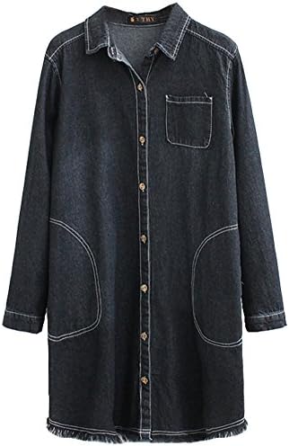 HOOBEE DENIM Women's Long Sleeve Button-Down Denim Shirt Top with Pockets