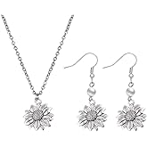 Modpide Vintage Gold Sunflower Pearl Dangle Earrings Sunflower Necklace Jewelry Set for Women