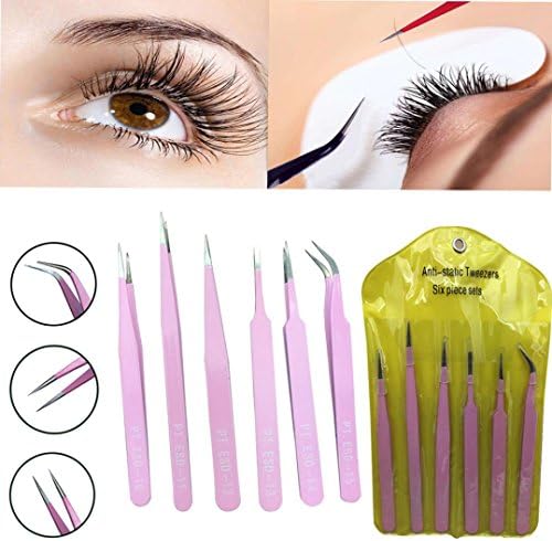 Moreocme 2pcs Stainless Steel Eyebrow Tweezers Eyelash Curler Clip Beauty Tools (Pink 1)