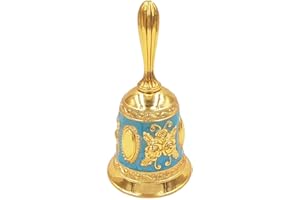 Hourwof Hand Bell,Metal Dinner Bell Decorative Wedding Bells Service Bell Call Bell Christmas Bell,Golden Blue