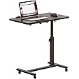 JXINONT Over The Bed Table with Wheels Rolling Cart Tilting Sofa Laptop Stands Hospital Tray Medical OverbedTables-Black