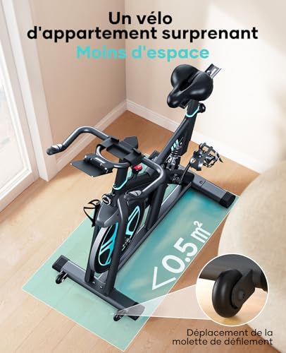 TOPUTURE Apartment Bike, LCD Display and APP Compatible, 100 Adjustable Resistance, Silent Indoor Bike with Damping System, Heart Rate, Capacity 160kg