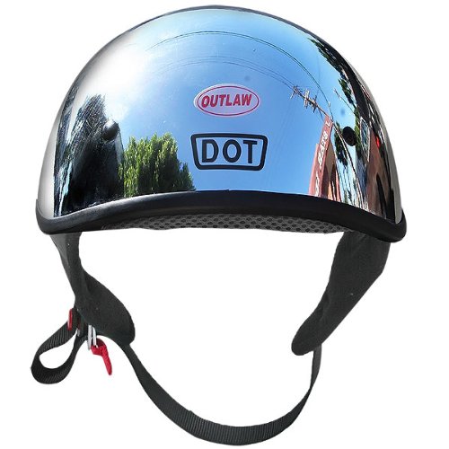 Outlaw T-72 Chrome Dual-Visor Motorcycle Half Helmet 2X-Large