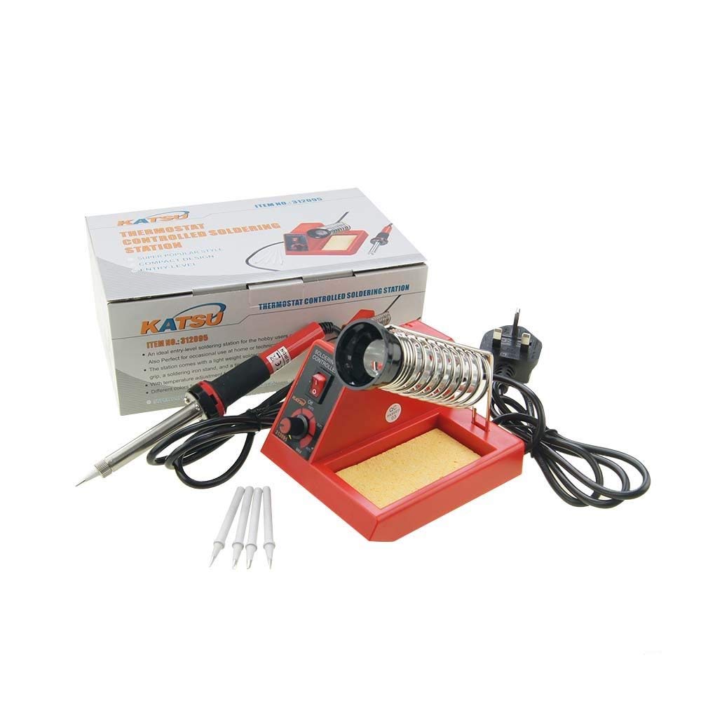 Soldering Station, KATSU 58W Electric Thermostatic Soldering Iron Welding Station Kit with Adjustable Temperature and 4 Extra Solder Tips, Ideal for Electronics Electrical Repairing 312095