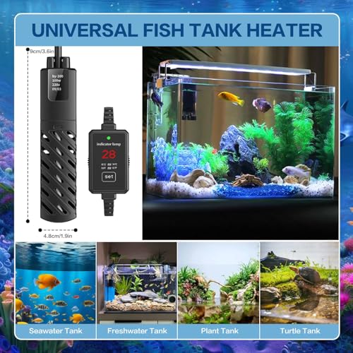 SUSOO 100W Aquarium Heater with Temperature Digital Display, Safe Submersible Automatic Constant Temperature Fish Tank Heater with 20°C-34°C（68℉-93℉）Constant Temperature Control for Fish & Turtle Tank