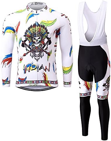Thriller Rider Sports Mens INDIAN Outdoor Sports MTB Long Sleeve Cycling Jersey and Bib Tights Suit X-Large