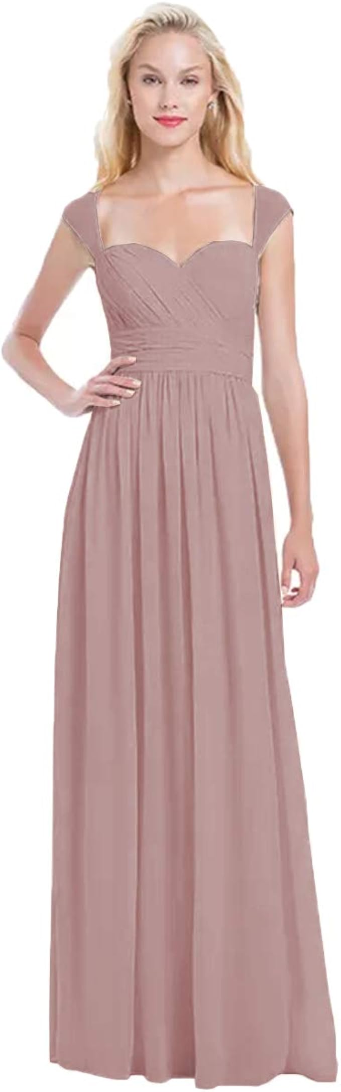 Women's Bridesmaid Dress Elegant Long Cap Sleeves Wedding